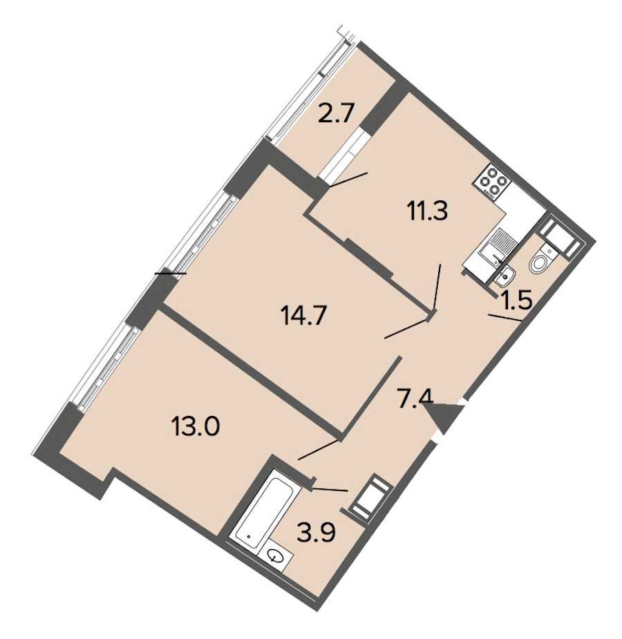 Двухкомнатная квартира в : площадь 51.8 м2 , этаж: 14 – купить в Санкт-Петербурге
